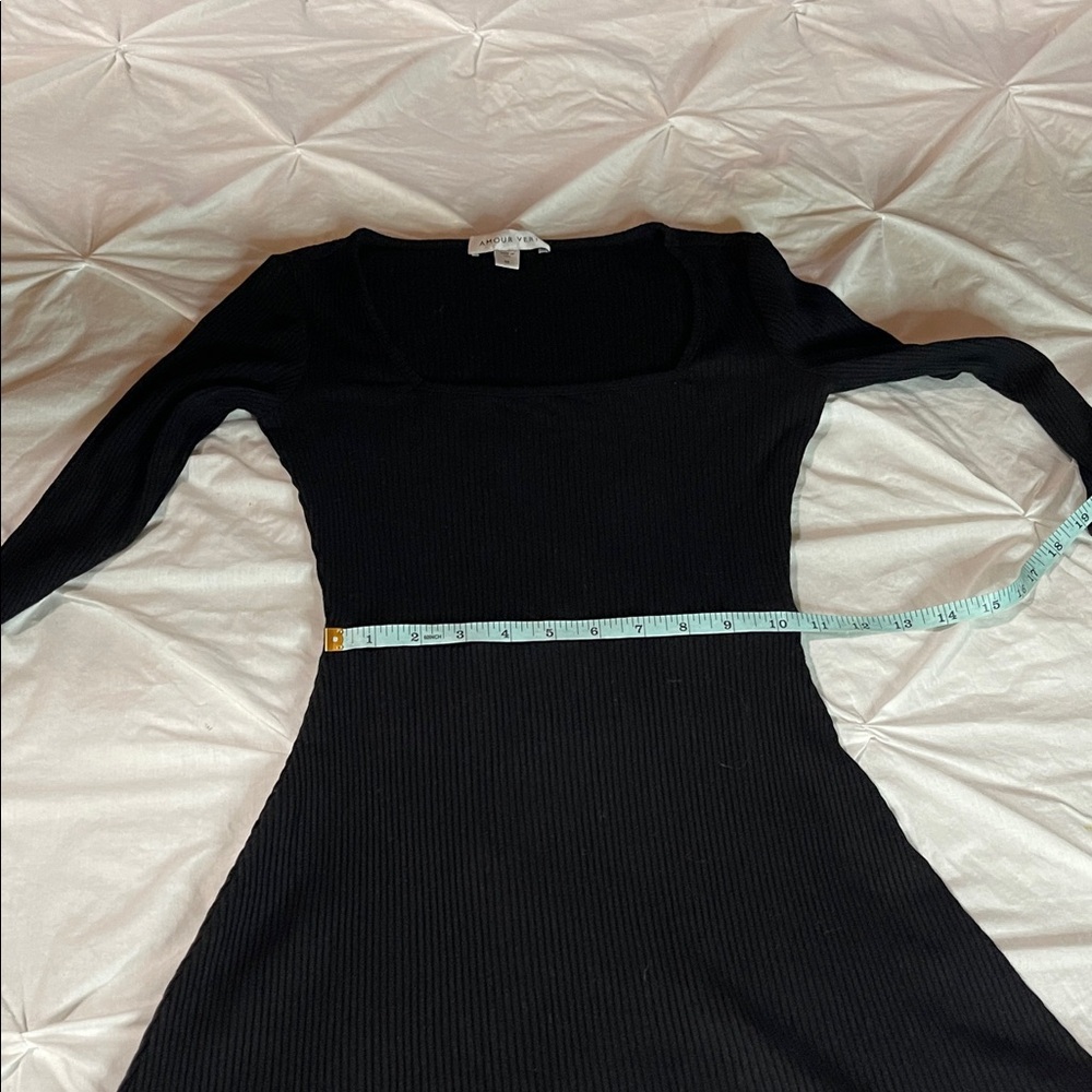 Amour Vert Square Neck black long-sleeved ribbed mini dress - Picture 8 of 9